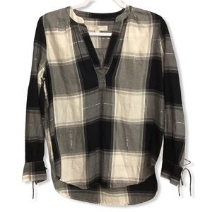 LOFT POPOVER PLAID BLOUSE SIZE SP
